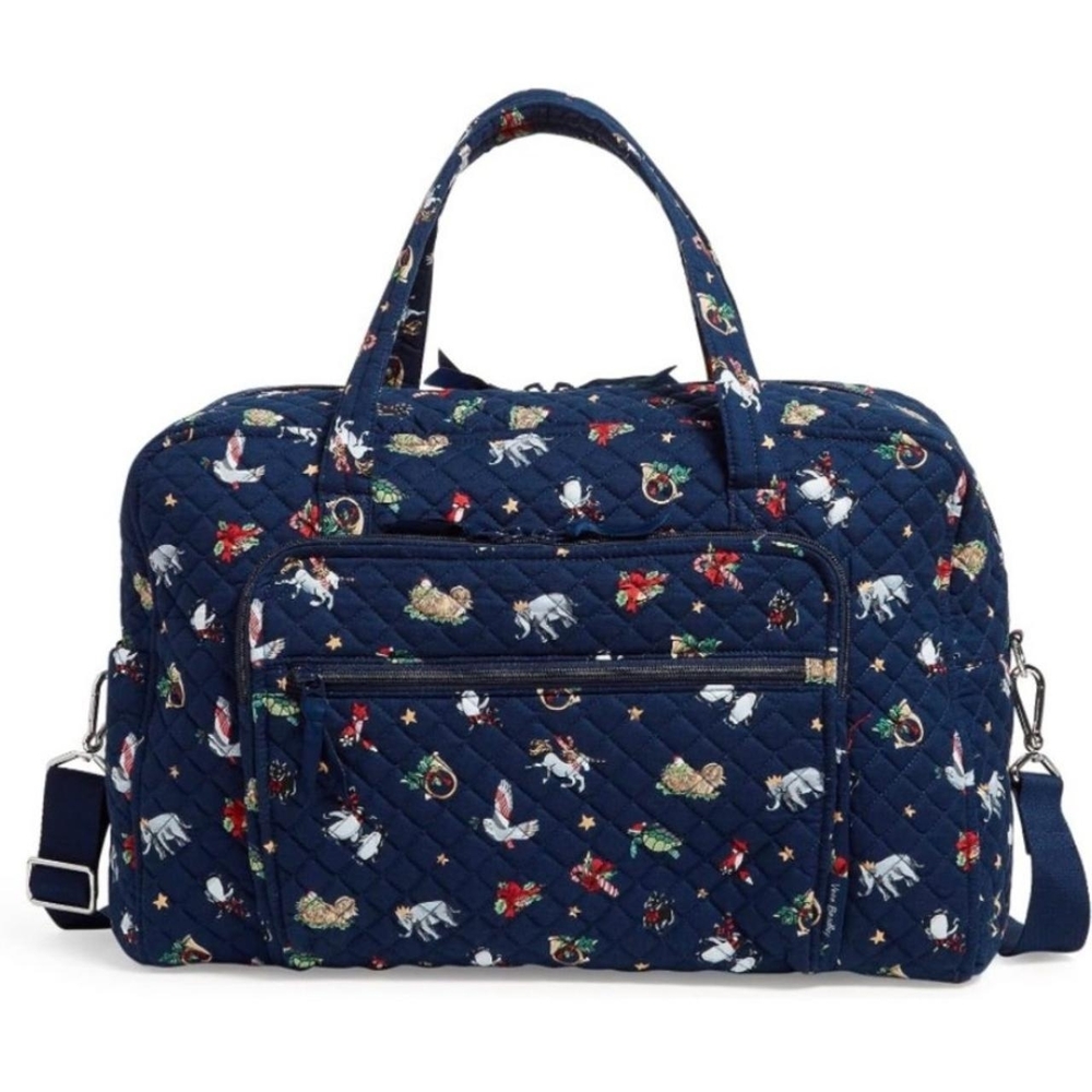 Vera Bradley Navy Quilted Travel Bag with Holiday Pattern